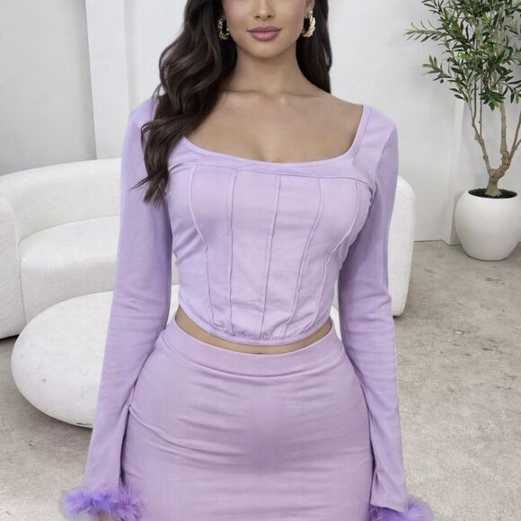 Lilac Feather Trim Skirt Set 💜✨ Size S - Picture 4 of 4